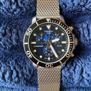 Tissot Seastar 1000 Men's Chronograph Watch 45.5 Blue Dial Milanese Mesh Band
